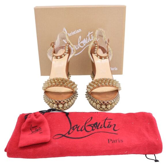 Christian Louboutin Cordorella Spiked Wedge Shoes in Brown Leather - Picture 4 of 7